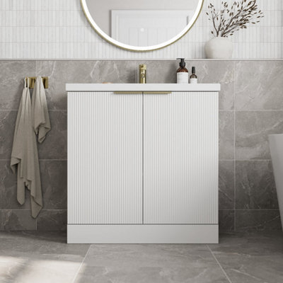 Affine Fluted 800mm Bathroom Vanity Unit Basin Floorstanding Cupboard Soft Close White - image 1