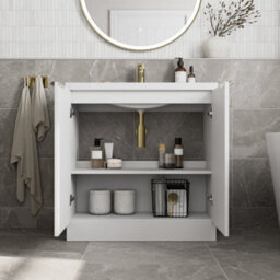 Affine Fluted 800mm Bathroom Vanity Unit Basin Floorstanding Cupboard Soft Close White - thumbnail 3