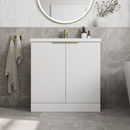 Affine Fluted 800mm Bathroom Vanity Unit Basin Floorstanding Cupboard Soft Close White - thumbnail 1