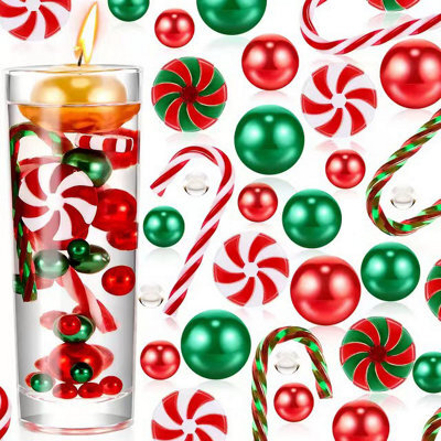 Amorly Christmas Candy Cane Pearl Ornament , Red Green Diy Christmas Decor Kit For Floating Candle Table Holiday Decorations - image 1