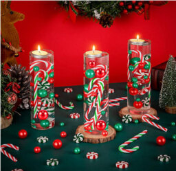 Amorly Christmas Candy Cane  Pearl Ornament , Red Green Diy Christmas Decor Kit For Floating Candle Table Holiday Decorations - thumbnail 3