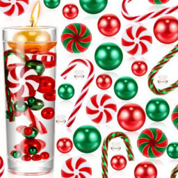 Amorly Christmas Candy Cane  Pearl Ornament , Red Green Diy Christmas Decor Kit For Floating Candle Table Holiday Decorations - thumbnail 1
