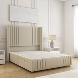 Bsspoke Peyton Divan Bed In Cream Plush Velvet With 54Inch Headboard & 12Inch Footboard No Drawers No Mattress In All Sizes - thumbnail 1