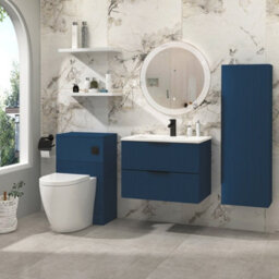 Royal Bathrooms Evora 700mm Midnight Blue Fluted Wall Hung Bathroom Vanity Unit 2 Drawer Cabinet Storage With Stone Basin & Matt Black Handles - thumbnail 2