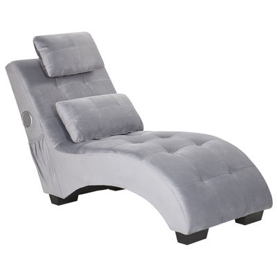 Beliani Chaise Longue Simorre Velvet Grey With Built-In Bluetooth Speaker - image 1