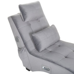 Beliani Chaise Longue Simorre Velvet Grey With Built-In Bluetooth Speaker - thumbnail 7