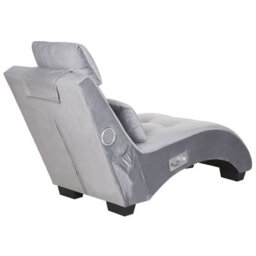Beliani Chaise Longue Simorre Velvet Grey With Built-In Bluetooth Speaker - thumbnail 6