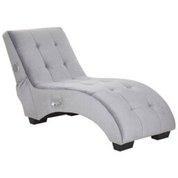 Beliani Chaise Longue Simorre Velvet Grey With Built-In Bluetooth Speaker - thumbnail 5