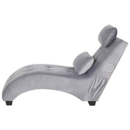 Beliani Chaise Longue Simorre Velvet Grey With Built-In Bluetooth Speaker - thumbnail 4