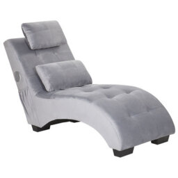 Beliani Chaise Longue Simorre Velvet Grey With Built-In Bluetooth Speaker - thumbnail 1
