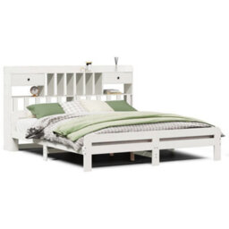 Berkfield Bookcase Bed Without Mattress White 180X200 Cm Super King Solid Wood Pine - thumbnail 2