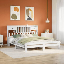 Berkfield Bookcase Bed Without Mattress White 180X200 Cm Super King Solid Wood Pine - thumbnail 1