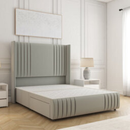 Bsspoke Peyton Divan Bed Set Silver Plush Velvet With 54Inch Headboard & Footboard 2 Drawers Footend & No Mattress In All Sizes - thumbnail 2