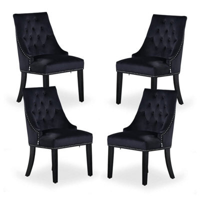 Life Interiors Set Of 4 Black Velvet Dining Chairs Ergonomic Scoop Knockerback & Button Tufted Wood Legs - image 1