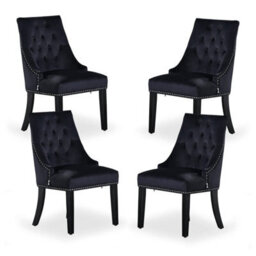 Life Interiors Set Of 4 Black Velvet Dining Chairs Ergonomic Scoop Knockerback & Button Tufted Wood Legs - thumbnail 1