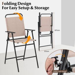 Costway 3 Pcs Outdoor Folding Bistro Set Patio 2 Folding Chairs & Round Bar Table W/ 4 Cm Umbrella Hole - thumbnail 5