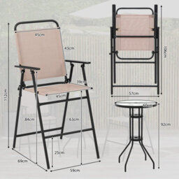 Costway 3 Pcs Outdoor Folding Bistro Set Patio 2 Folding Chairs & Round Bar Table W/ 4 Cm Umbrella Hole - thumbnail 3