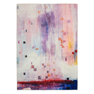 Loomed Washable Pastel Pink Abstract Regular Office Décor Rug 160Cm X 230Cm - image 1