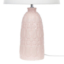Beliani Pink Ceramic Table Lamp With Floral Carved Base, White Cotton Shade, 35 X 35 X 56 Cm - thumbnail 6