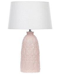 Beliani Pink Ceramic Table Lamp With Floral Carved Base, White Cotton Shade, 35 X 35 X 56 Cm - thumbnail 2
