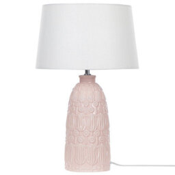 Beliani Pink Ceramic Table Lamp With Floral Carved Base, White Cotton Shade, 35 X 35 X 56 Cm - thumbnail 3
