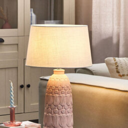 Beliani Pink Ceramic Table Lamp With Floral Carved Base, White Cotton Shade, 35 X 35 X 56 Cm - thumbnail 1