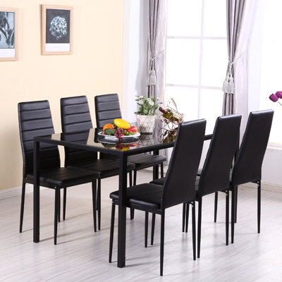 Living And Home Set Of 6 Black Pu Leather Dining Chairs Set Kitchen Chair Accent Chair With Metal Legs - image 1