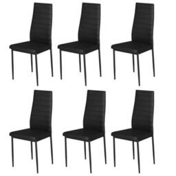 Living And Home Set Of 6 Black Pu Leather Dining Chairs Set Kitchen Chair Accent Chair With Metal Legs - thumbnail 5