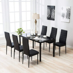 Living And Home Set Of 6 Black Pu Leather Dining Chairs Set Kitchen Chair Accent Chair With Metal Legs - thumbnail 3