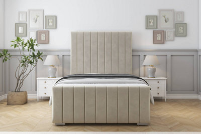 "Sloomy California Cream Plush Bed Frame With 50"" Upholstered Headboard 5' King" - image 1