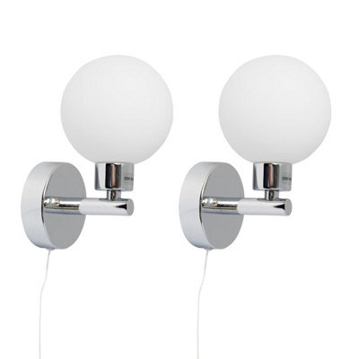 First Choice Lighting Pair Of Polished Chrome Ip44 Bathroom Pull Cord Globe Wall Lights - image 1
