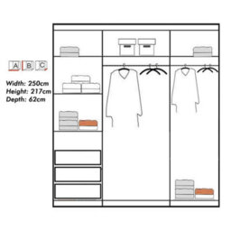 Sliding Wardrobes 4 u LTD Modern Grooved Sliding Mirror Wardrobe With Led Light White/grey 250Cm - thumbnail 2