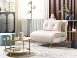 Beliani Single Sofa Bed Vestfold Velvet Beige - thumbnail 2
