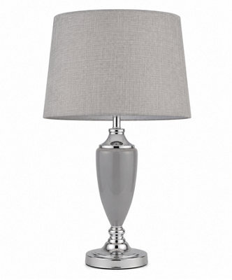 Lighting Supermarket Malham Large Classic Ceramic Table Lamp With Matching Shade - Modern Grey And Satin Silver - image 1