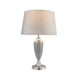 Lighting Supermarket Malham Large Classic Ceramic Table Lamp With Matching Shade - Modern Grey And Satin Silver - thumbnail 2
