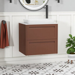 Royal Bathrooms Royal Bathroom Elmore 600mm Terracotta Clay Wall Mounted Bathroom Vanity Unit 2 Drawer Plain White Worktop With Qubix Basin - thumbnail 1