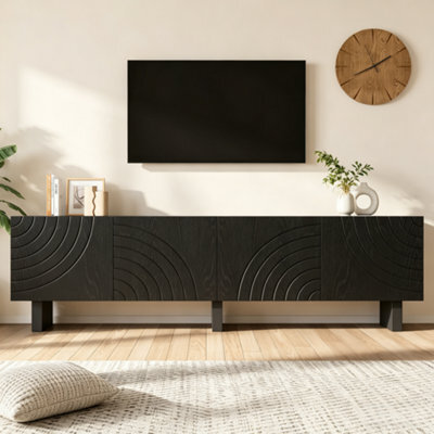 Btm Black Tv Stand 180X40X55Cm, Modern 4-Door Storage Media Cabinet, Particle Board Entertainment Unit For Tvs Up To 75 Inch - image 1