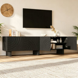 Btm Black Tv Stand 180X40X55Cm, Modern 4-Door Storage Media Cabinet, Particle Board Entertainment Unit For Tvs Up To 75 Inch - thumbnail 3
