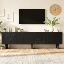 Btm Black Tv Stand 180X40X55Cm, Modern 4-Door Storage Media Cabinet, Particle Board Entertainment Unit For Tvs Up To 75 Inch - thumbnail 7