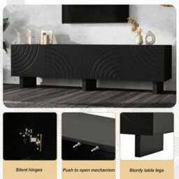 Btm Black Tv Stand 180X40X55Cm, Modern 4-Door Storage Media Cabinet, Particle Board Entertainment Unit For Tvs Up To 75 Inch - thumbnail 6