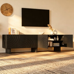 Btm Black Tv Stand 180X40X55Cm, Modern 4-Door Storage Media Cabinet, Particle Board Entertainment Unit For Tvs Up To 75 Inch - thumbnail 9