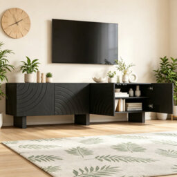 Btm Black Tv Stand 180X40X55Cm, Modern 4-Door Storage Media Cabinet, Particle Board Entertainment Unit For Tvs Up To 75 Inch - thumbnail 8