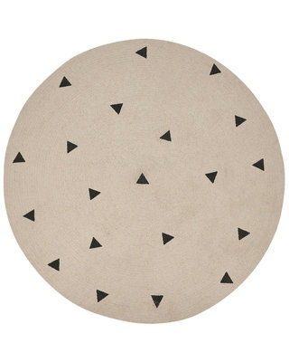 Wyld and Coco Zenith Home Round Beige Cotton Area Rug 140Cm - Soft, Durable Low-Pile With Subtle Geometric Design - image 1