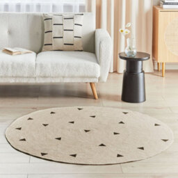 Wyld and Coco Zenith Home Round Beige Cotton Area Rug 140Cm - Soft, Durable Low-Pile With Subtle Geometric Design - thumbnail 2