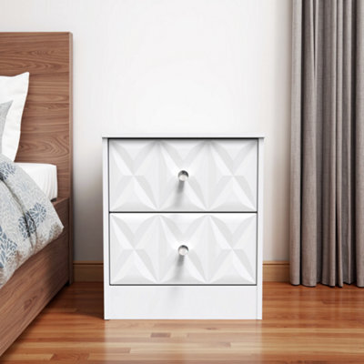 Genoa Ready Assembled Matt White No Effect 2 Drawer Bedside Chest (H)521mm (W)450mm (D)395mm - image 1
