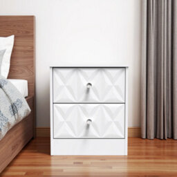 Genoa Ready Assembled Matt White No Effect 2 Drawer Bedside Chest (H)521mm (W)450mm (D)395mm - thumbnail 1