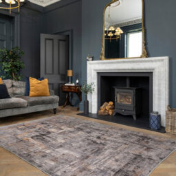Loomed Abstract Design Cotton Chenille Rug Grey Gold Machine Washable 80Cm X 150Cm - thumbnail 6