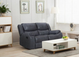Faux Leather Suede Grey Naples 2 Seater Manual Recliner Sofa