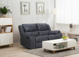 Faux Leather Suede Grey Naples 2 Seater Manual Recliner Sofa - thumbnail 2