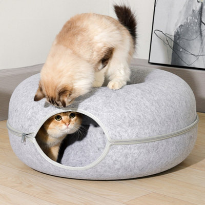 Living And Home Gray Round Felt Cat Pet Tunnel Bed Cave Bed Donut 50Cm - image 1